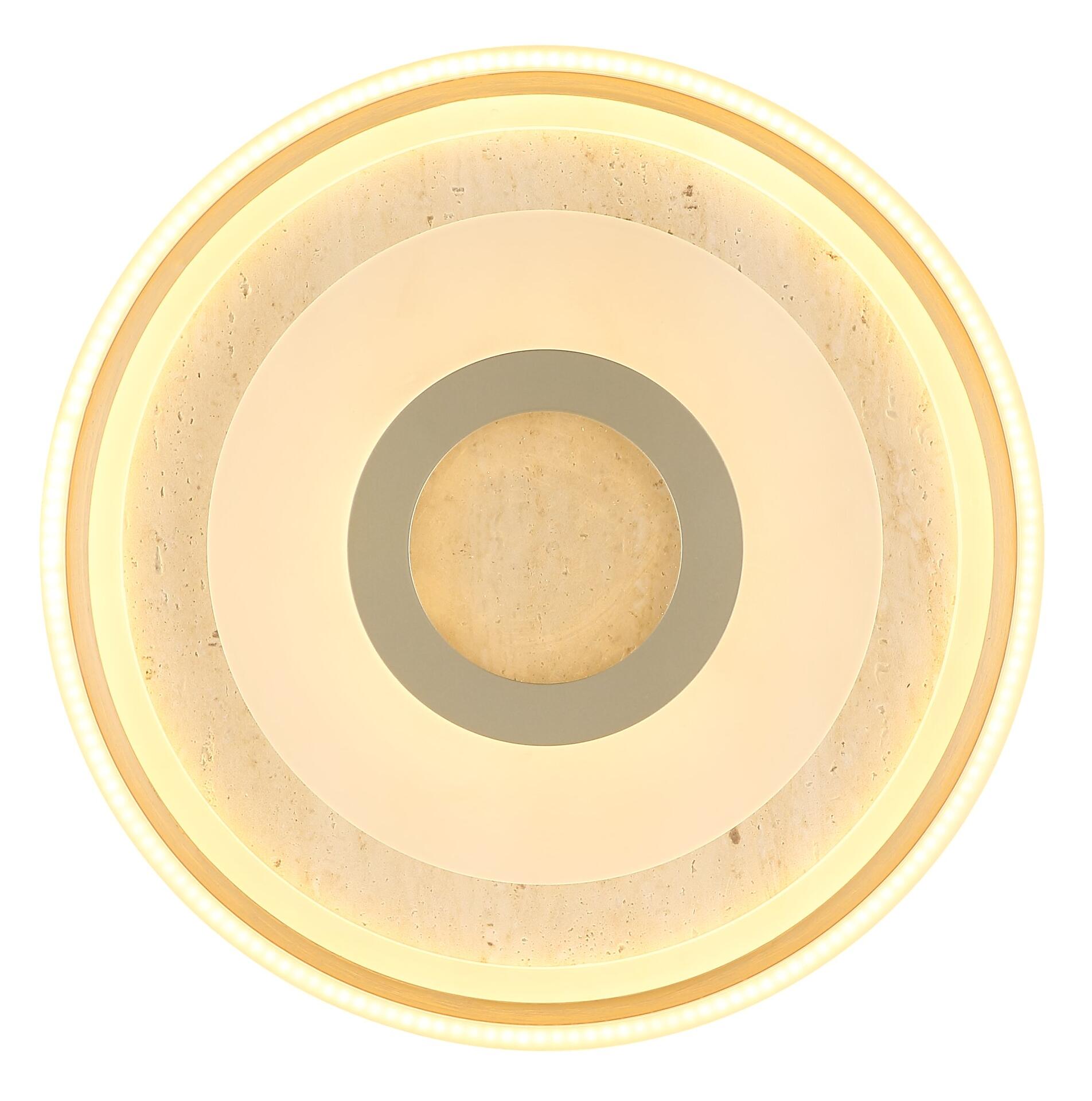 Deckenleuchte CARDENAS mit kreisförmigem Design aus konzentrischen, unterschiedlich farbigen Ringen und integrierter LED-Beleuchtung, aus der Vogelperspektive dargestellt.