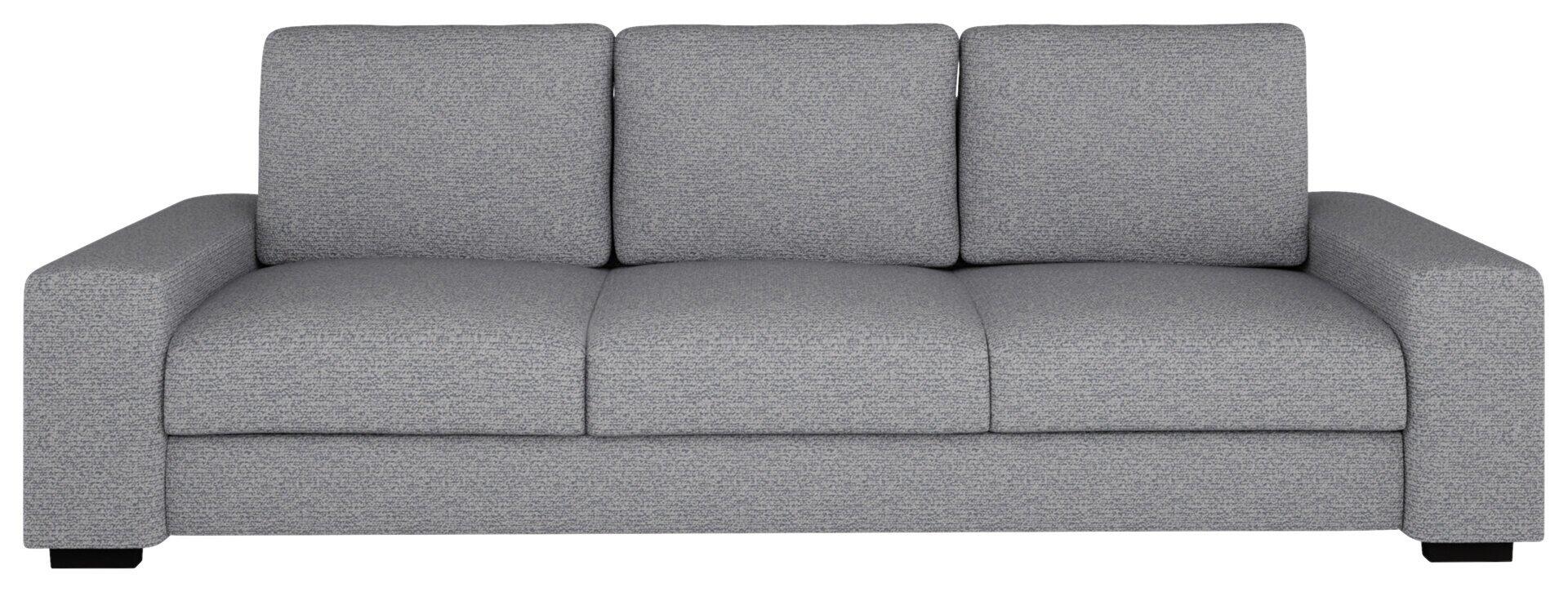 Graues Schlafsofa Roland 3 mit drei Kissen und schlichter, moderner Formgebung in Frontansicht.
