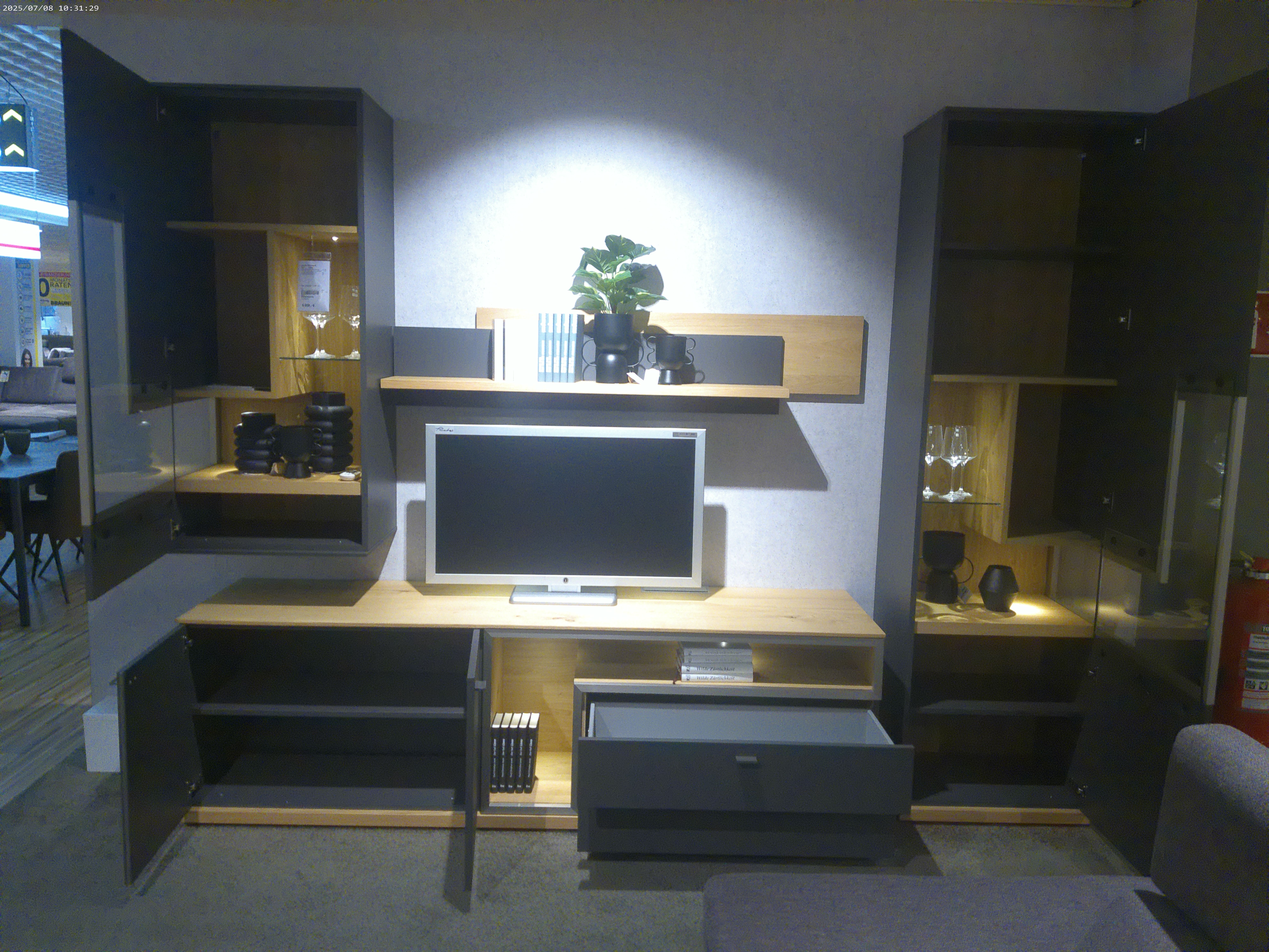 Wohnwand Eco - Balkeneiche/Lack Schiefergrau matt