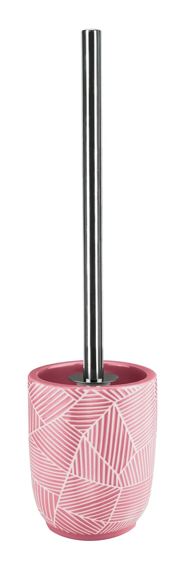 WC-Bürsten-Halter Serena mit pinkfarbenem, rundem Fuß und geometrischem Muster, frontal dargestellt.