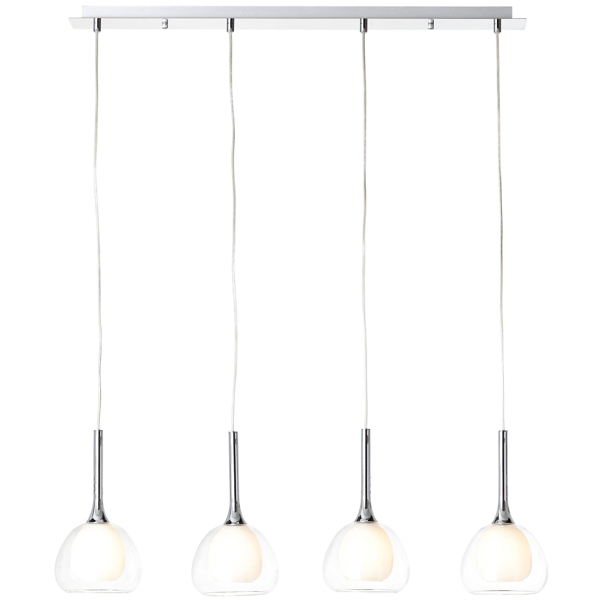 Pendelleuchte Hadan mit silbernem Aufhängeelement und vier kugelförmigen Leuchten, die ein diffuses Licht erzeugen.
