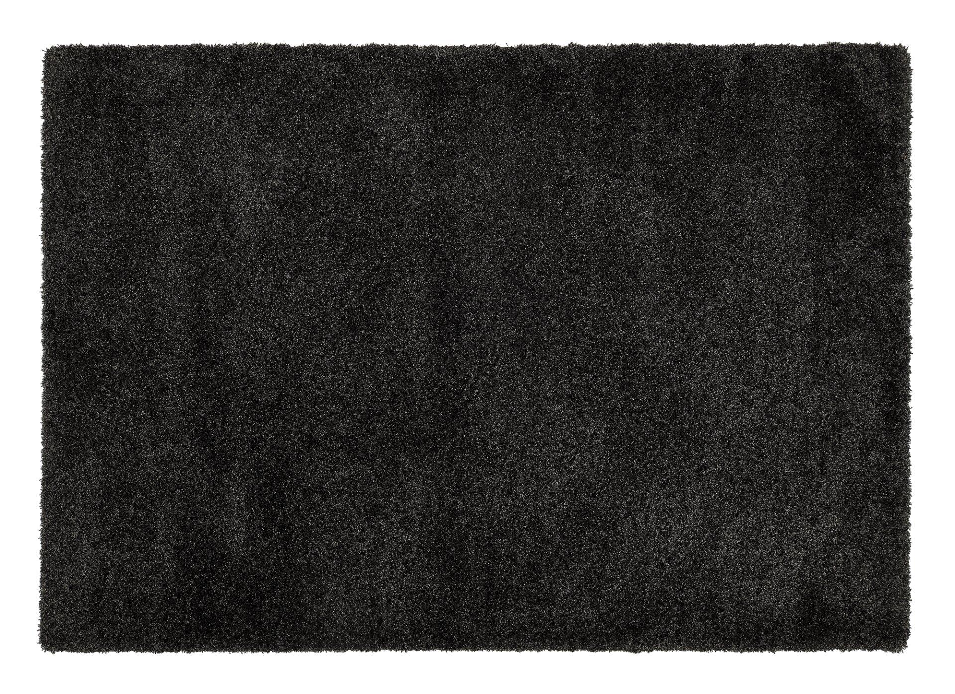 Hochflor-Teppich Erdara in dunklem Grau mit flauschiger, gleichmäßiger Textur und 45 cm Florhöhe.