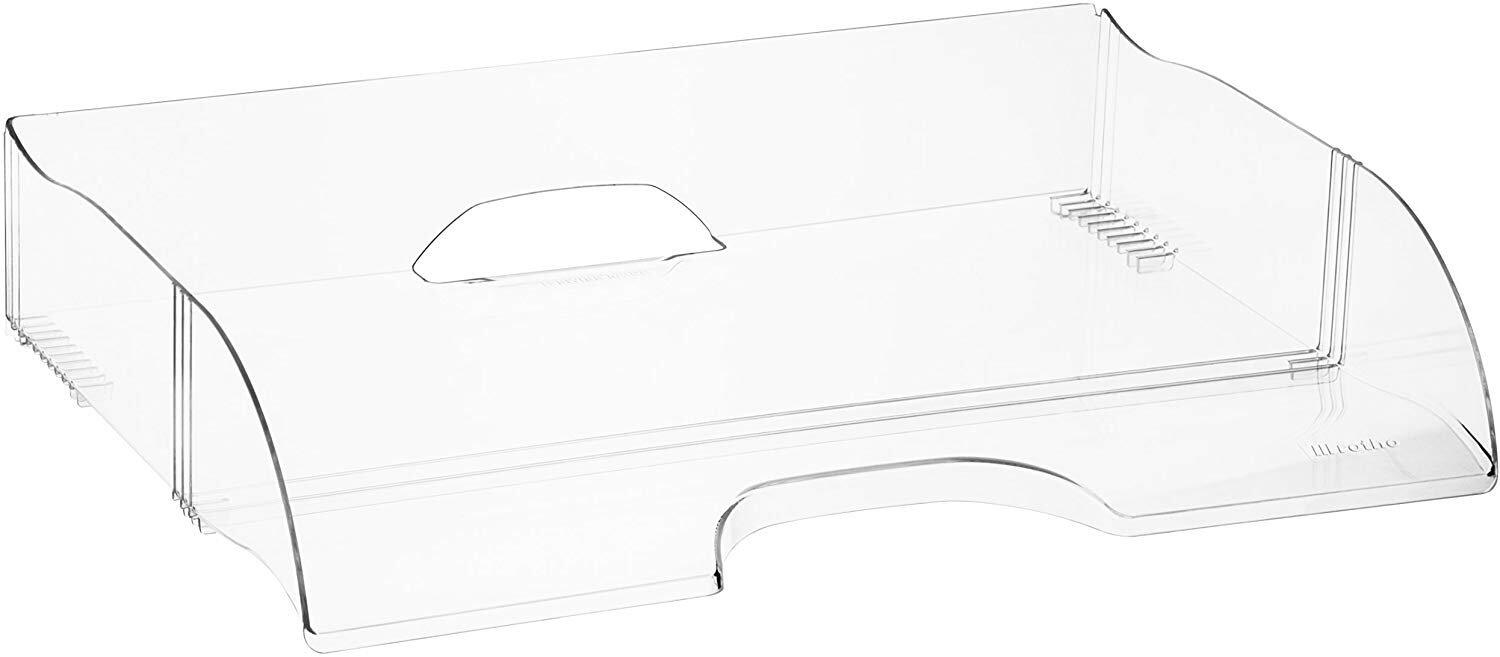 Formularschale Timeless: Transparenter Aktenhalter mit ergonomischem Griff, abgeschrägter Aussparung und strukturierten Rückseiten.