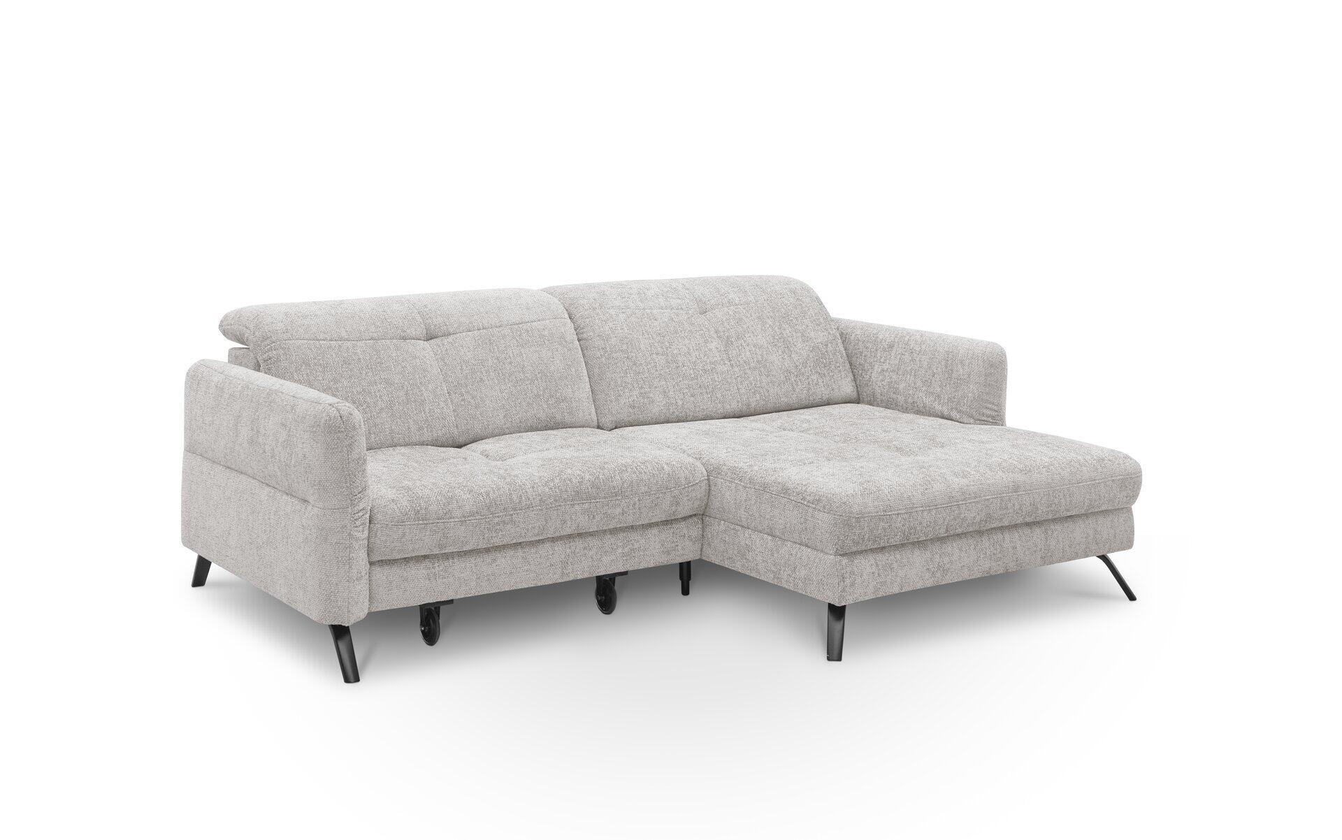 Eckcouch SO 4400 in Grau mit schwarzem Metallgestell und ausgeklappter Schlafsofa-Funktion für zusätzlichen Schlafplatz.