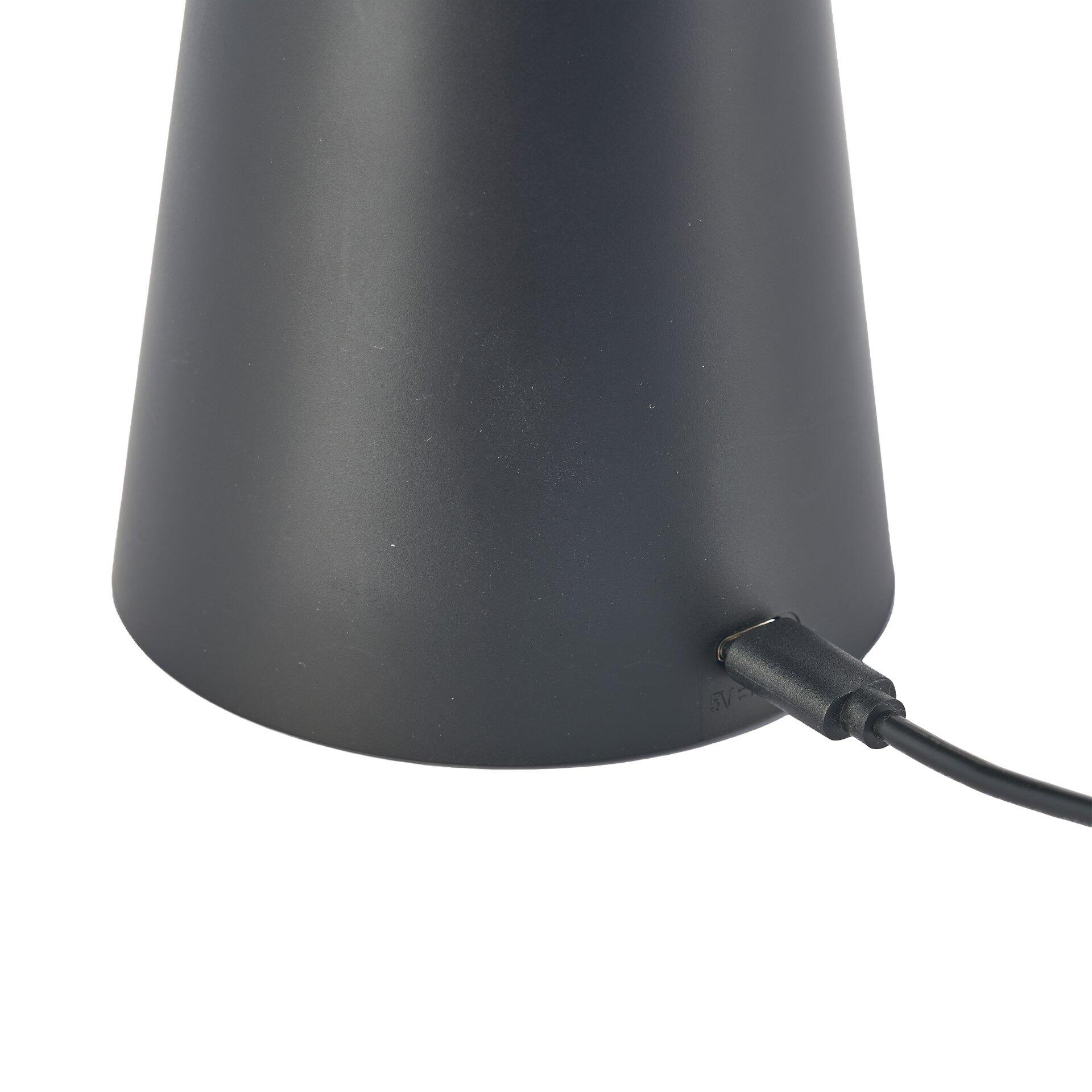 Tischleuchte Cirrus mit konischer Basis und USB-Anschluss für 5V Stromversorgung.