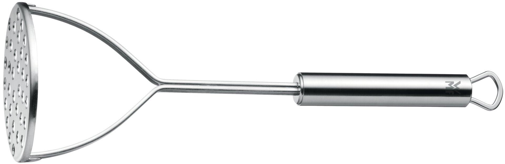 WMF Kartoffelstampfer Profi Plus aus Edelstahl mit rundem, gelochtem Kopf und ergonomischem Griff mit Hängeörchen.