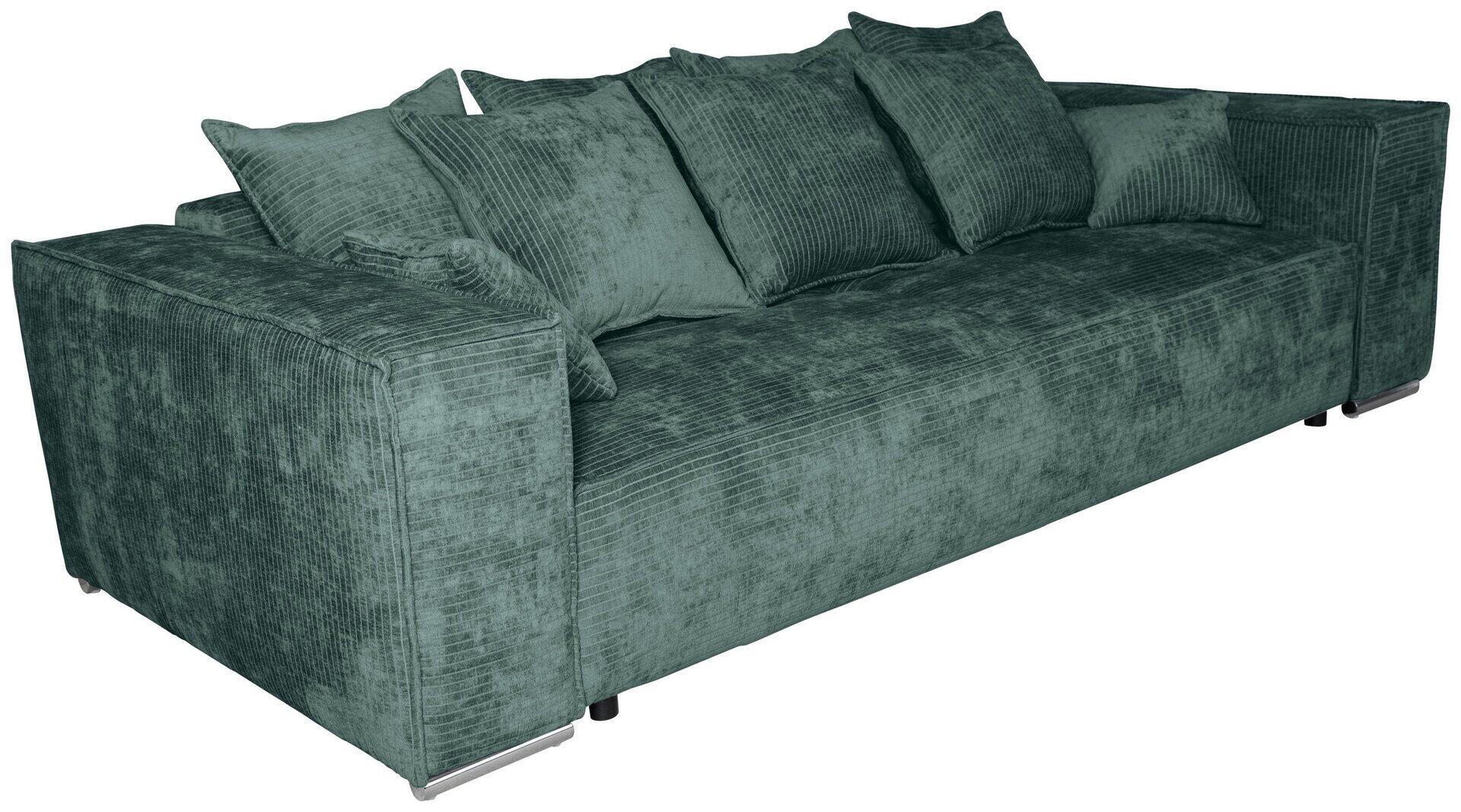 Bigsofa Sky: Dreisitzige Eckcouch im Blockdesign mit chromfarbenen Füßen und abgewinkelten Rückenlehnenkissen.