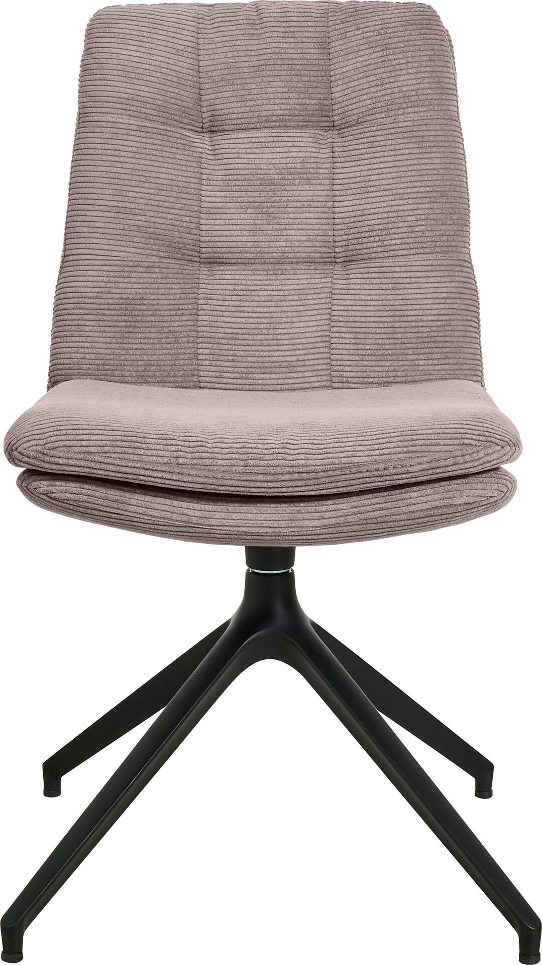 Drehbarer Flame Chair mit Cordbezug in Hellgrau-Lila auf dreifach strahlendem Spinnenfuß, der die Drehfunktion und die vertikal gerillte Rückenlehne zeigt.