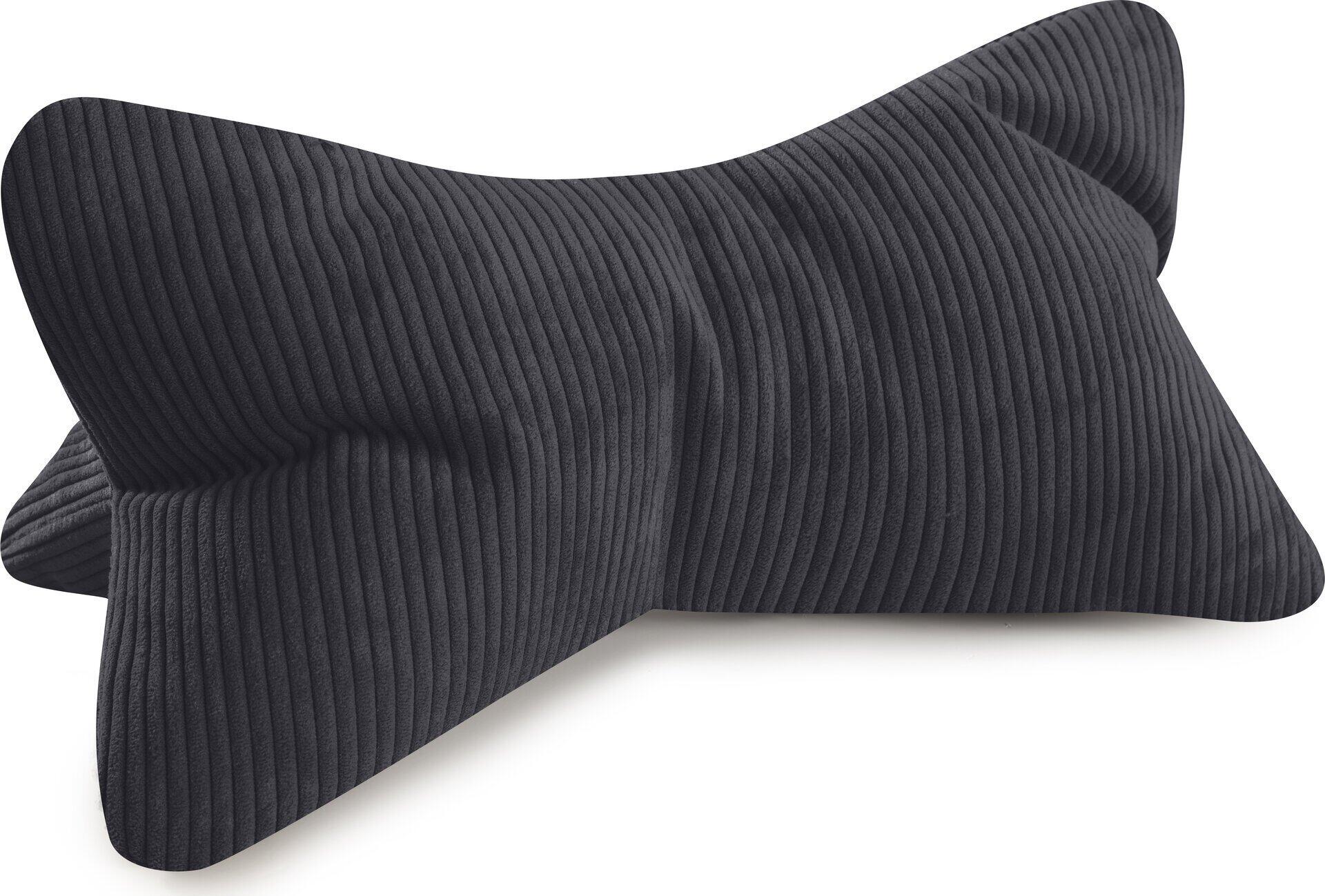 Leseknochen Inga Nackenkissen, grau mit Cordstruktur und ergonomischer C-Form für Nackenstütze.
