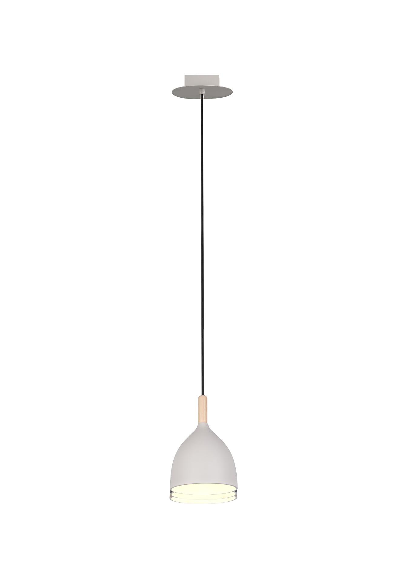 Pendelleuchte Jerano mit Ø20cm Schirm, goldakzentierter Unterseite und warmer Lichtausstrahlung, befestigt an einer weißen Deckenplatte durch ein schwarzes Kabel.