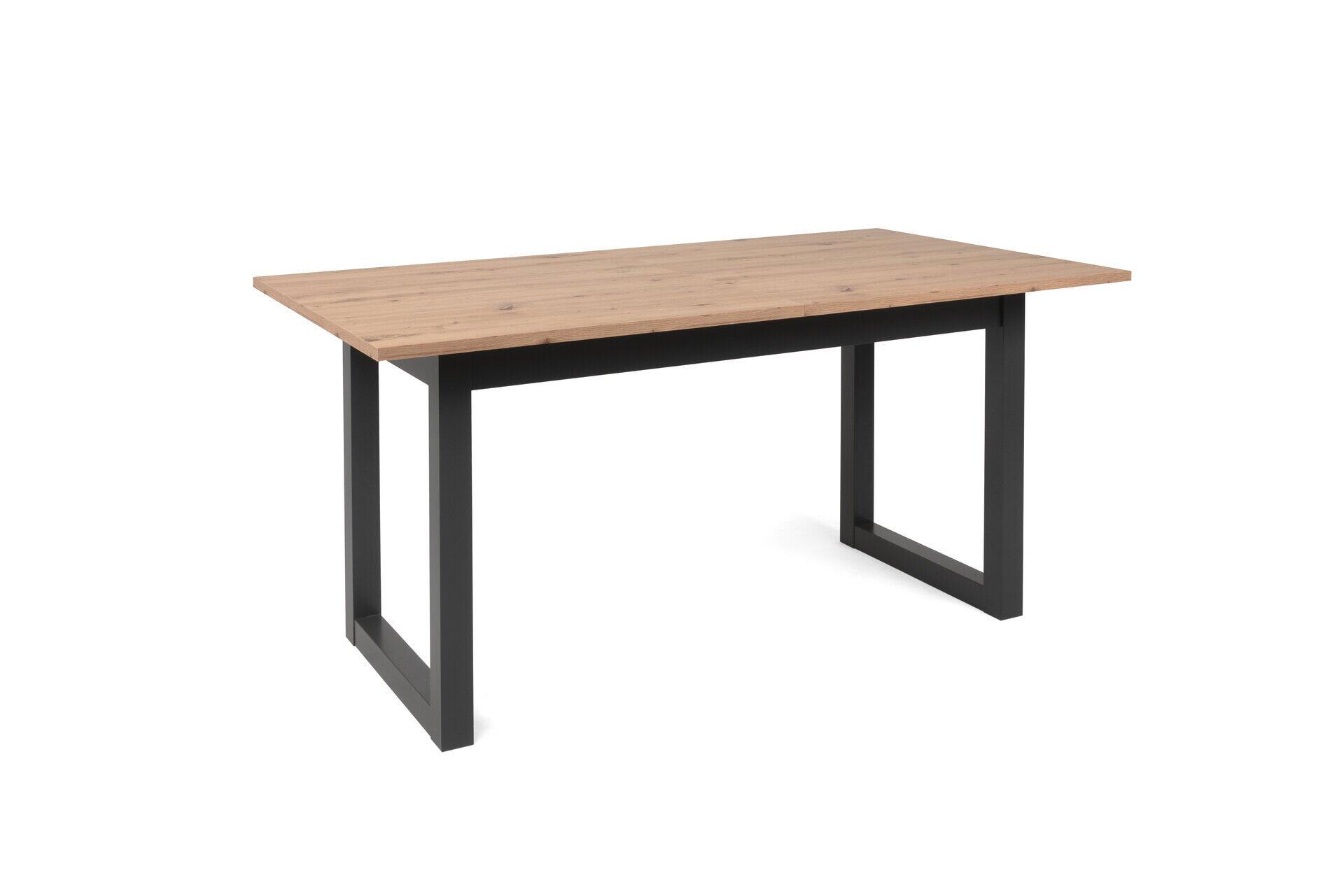 Auszugstisch Denver 50 mit heller Holzoptik, schwarzem Metallgestell und ausziehbarer Tischplatte in seitlicher Ansicht.