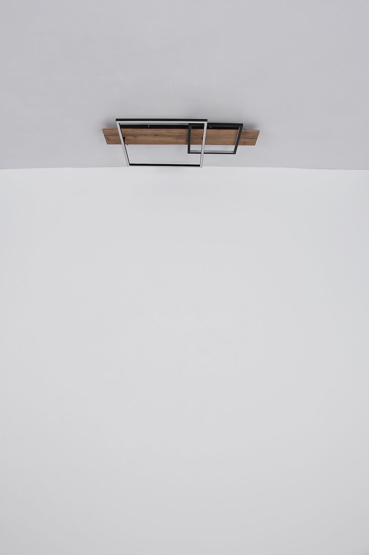 Deckenleuchte VANNIE I aus Aluminium mit einem Durchmesser von 40 cm und einer Länge von 95 cm, dargestellt aus einer Seitenansicht, die die Möglichkeit zur stufenlosen Helligkeitsregelung und die Memoryfunktion demonstriert.