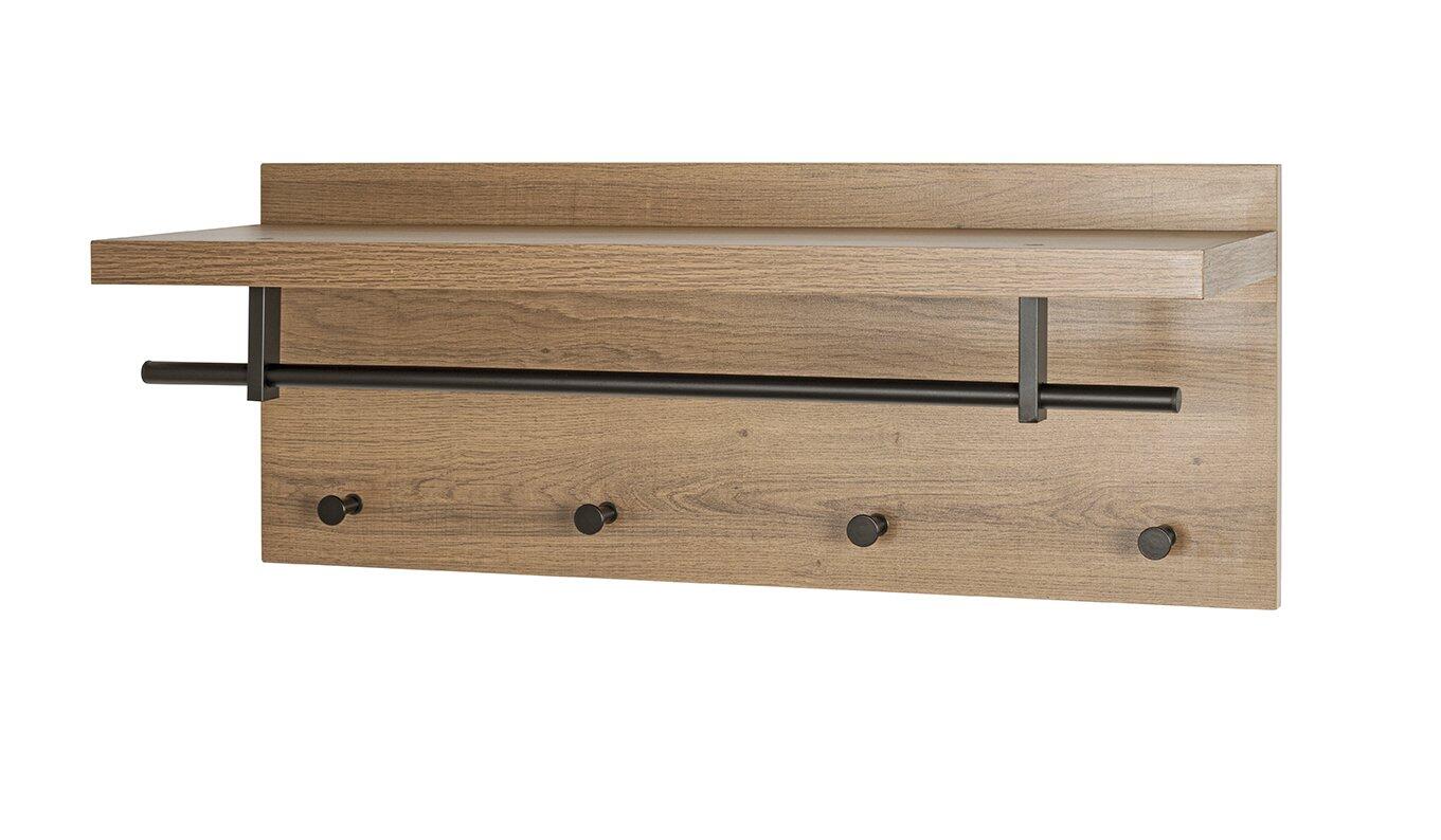 Wandgarderobe 37144 mit Hutablage, Kleiderstange und Haken, dargestellt in einer Frontansicht mit leicht erhöhter Perspektive.