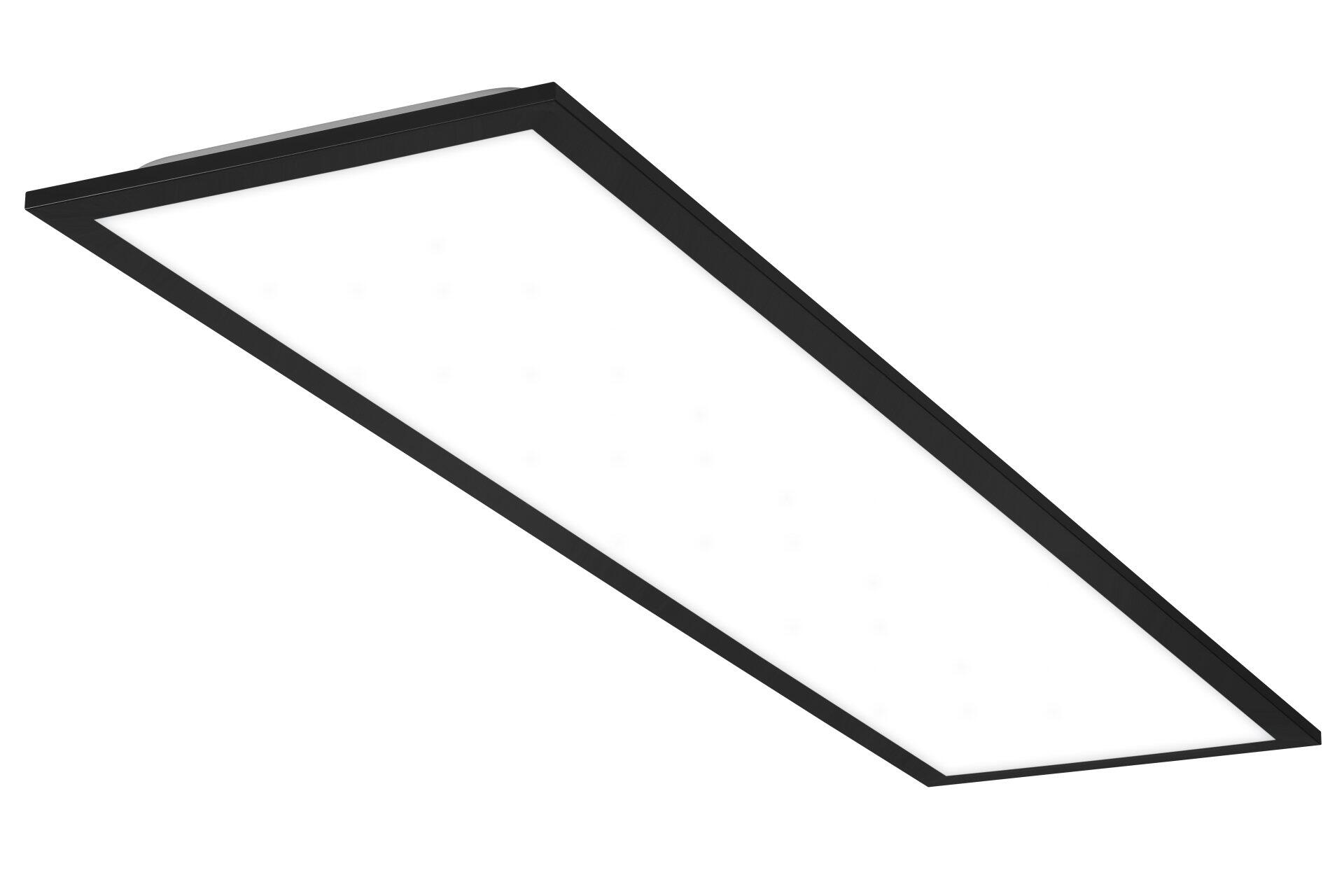 LED-Panel Simple mit schwarzem Rahmen, schräg abgebildet, um die flache Bauweise und das schwebende Design zu zeigen.