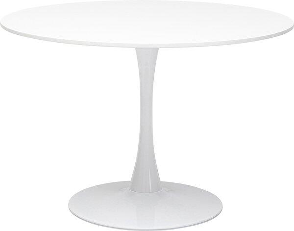 Runder Tisch Schickeria Weiß mit weißer Tischplatte und konischem Stahlfuß im modernen Tulpen-Design.