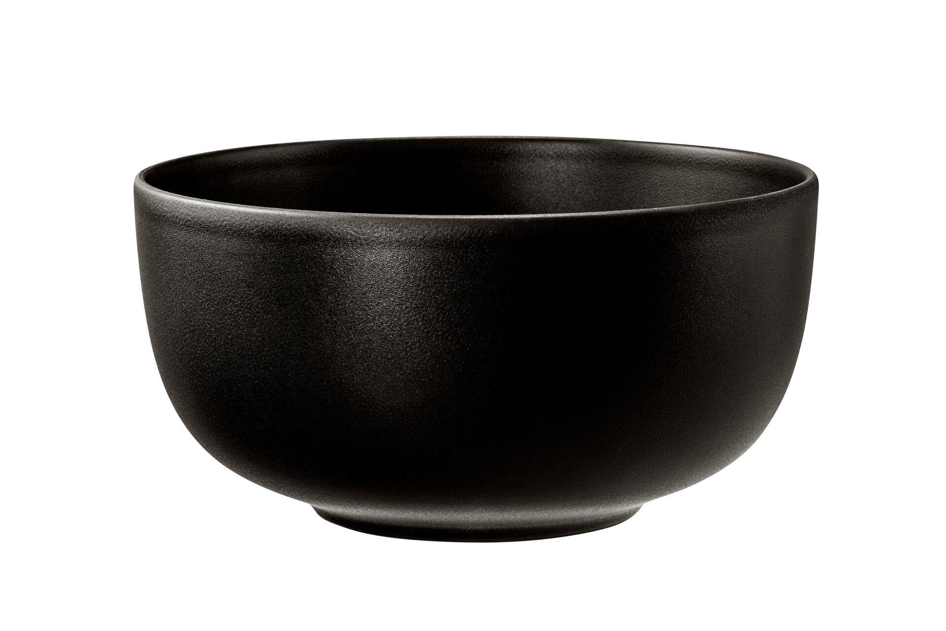 Schwarze Foodbowl Liberty aus der Seitenperspektive mit leicht konischer Form und matter, strukturierter Oberfläche.