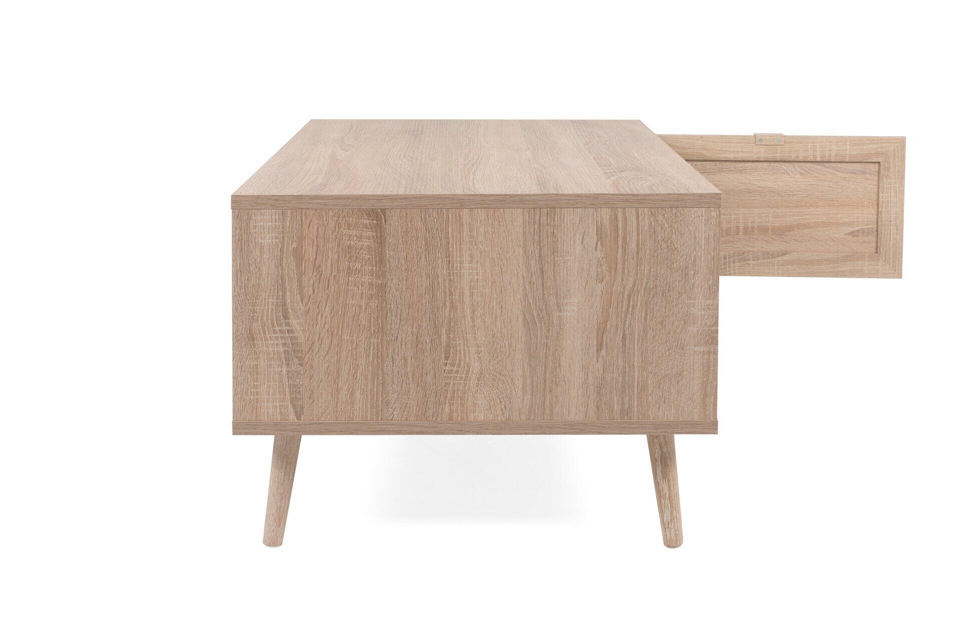 Couchtisch Bali 55A aus Seitenperspektive mit einer Schublade links und einem U-Gestell.