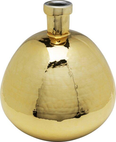 Goldfarbene, handgefertigte Vase Fabuloso Gold aus Glas, dargestellt aus der Seitenperspektive mit konischer Form und spitz zulaufendem Hals.