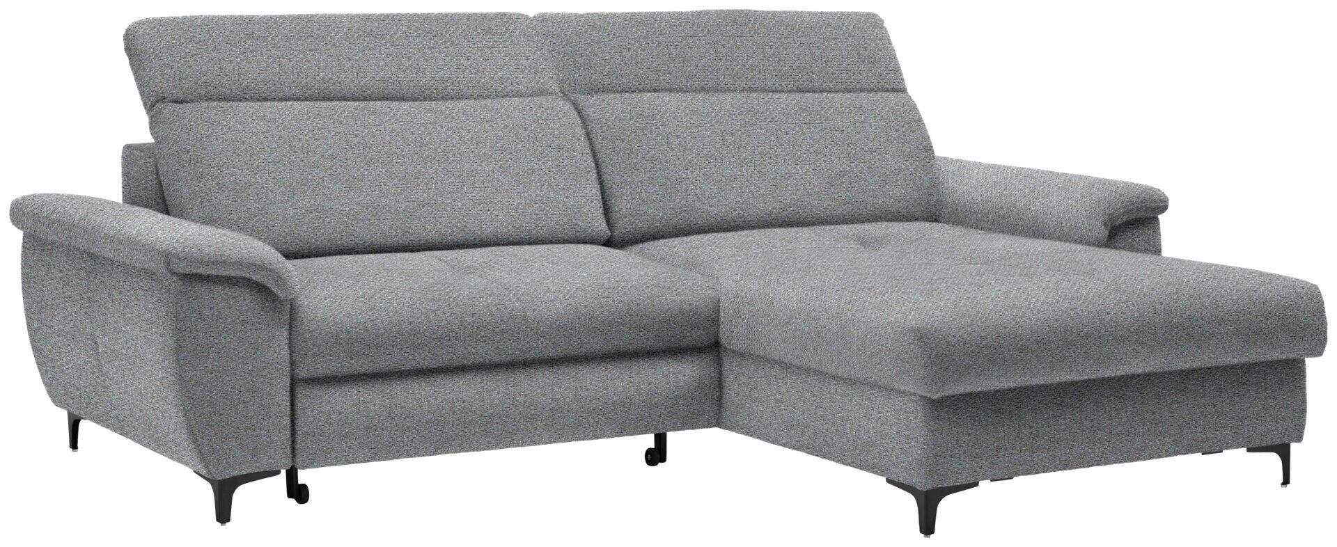 Retro Ecksofa mit abklappbarer Liegefläche, Winkelfüßen und Rollen, aus einer 3/4-Perspektive dargestellt.