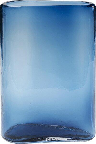 Blauer, handgeblasener Glastopf Grazioso, frontale Ansicht mit reflektierender, glatter Oberfläche und leicht auslaufender Form.