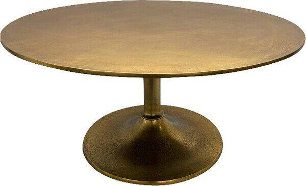 Runder Couchtisch Morocco Brass mit bronzefarbener Tischplatte und schlankem, konischem Metallfuß für eine stabile Positionierung.
