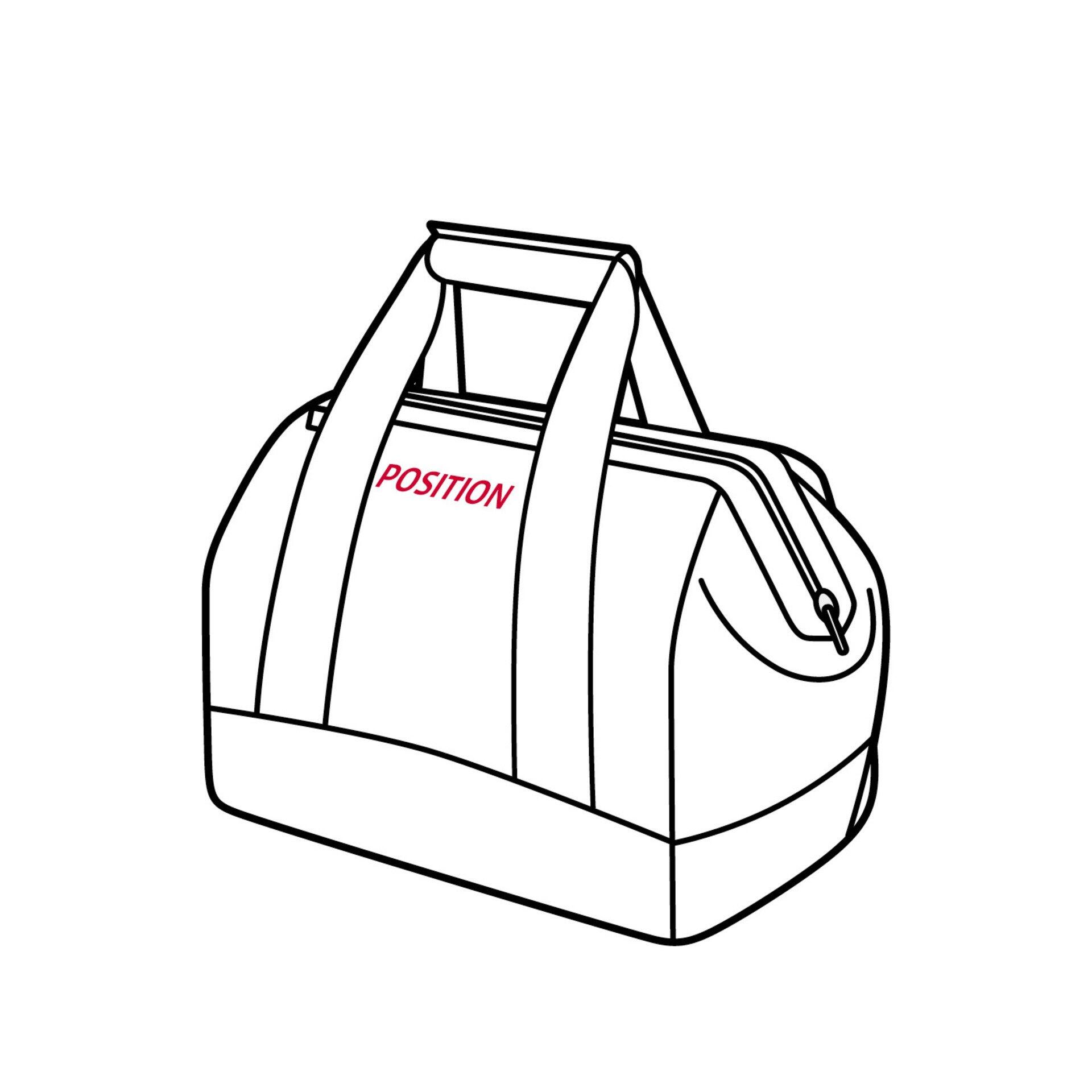 Reisetasche Allrounder m in isometrischer Perspektive mit Tragegriffen, abnehmbarem Schultergurt und vertiefter Frontöffnung.