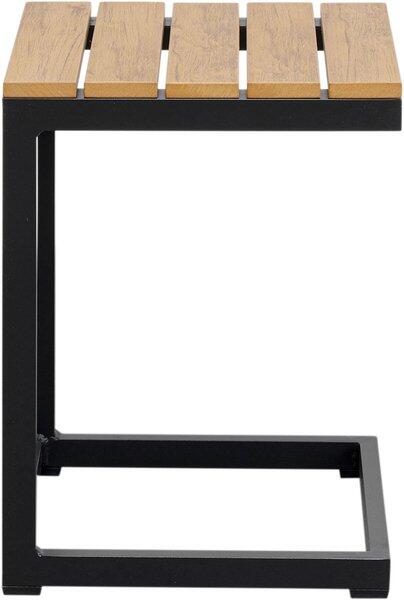 Beistelltisch Happy Day mit schwarzem Metallgestell und Polywood-Tischplatte aus drei horizontalen Holzbalken.