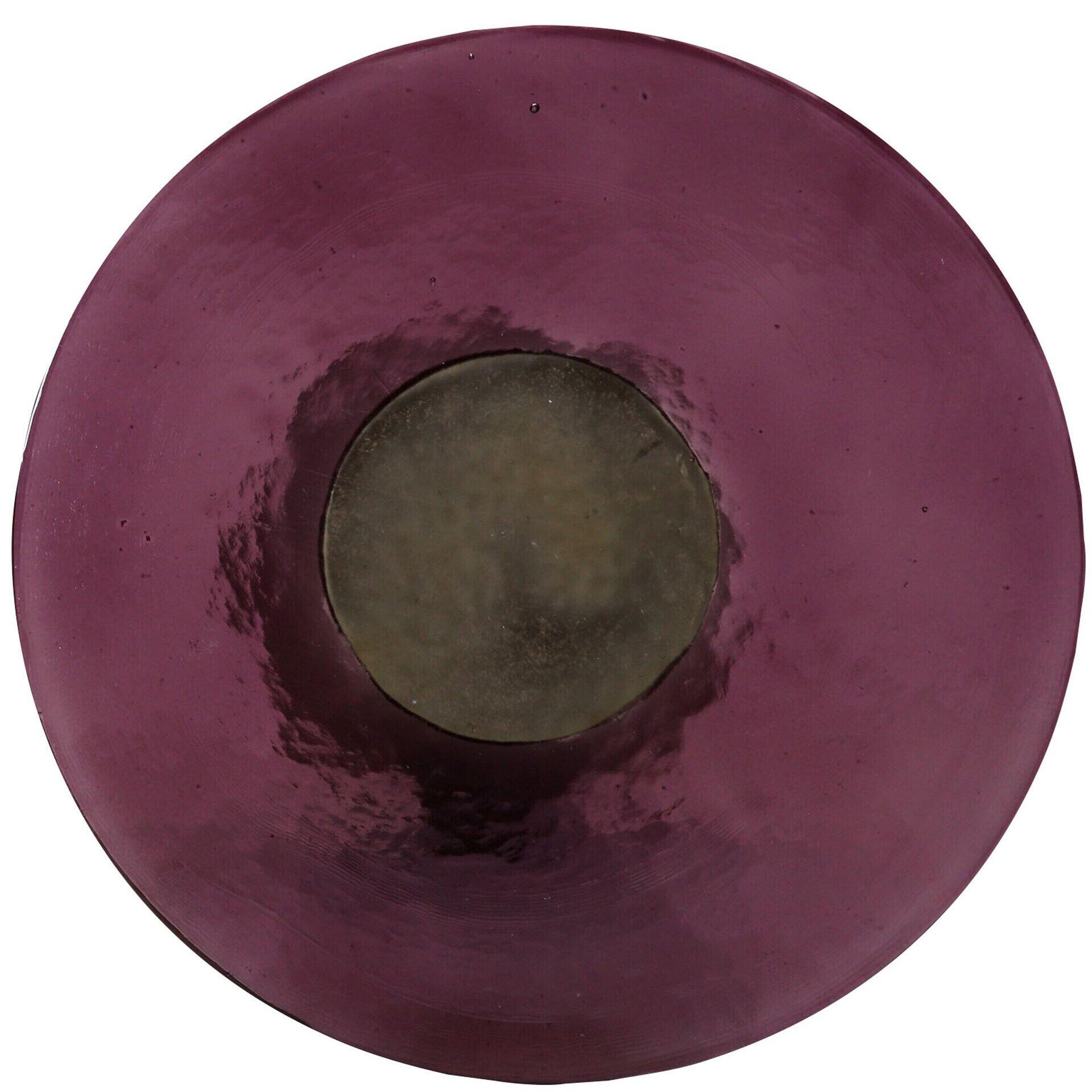 Violette Mix & Match Beistelltischschale aus Aluminium, detailreiche Vogelperspektive zeigt die glänzende, reflektierende Oberfläche und weite Öffnung.