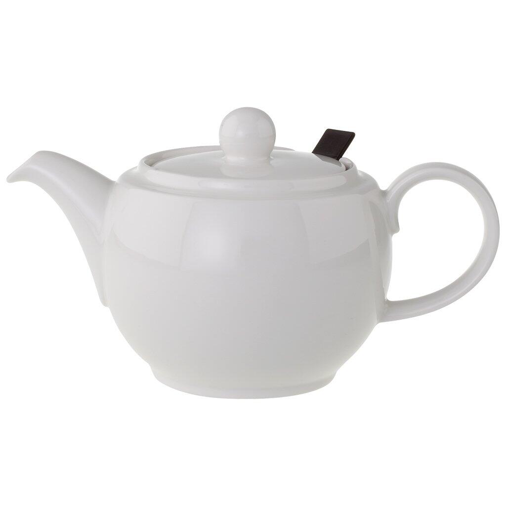 Weiße Teekanne "For Me" von Villeroy & Boch aus der Vogelperspektive mit gerundetem Bauch, abgerundetem Deckel und filigranem Ausguss für gezieltes Ausgießen.