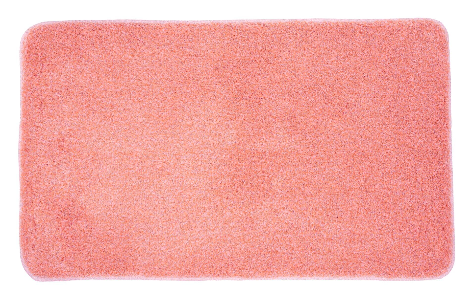 Flauschiger Badteppich Relax in Pastellrosa mit detaillierter Textur, aus der Vogelperspektive aufgenommen.