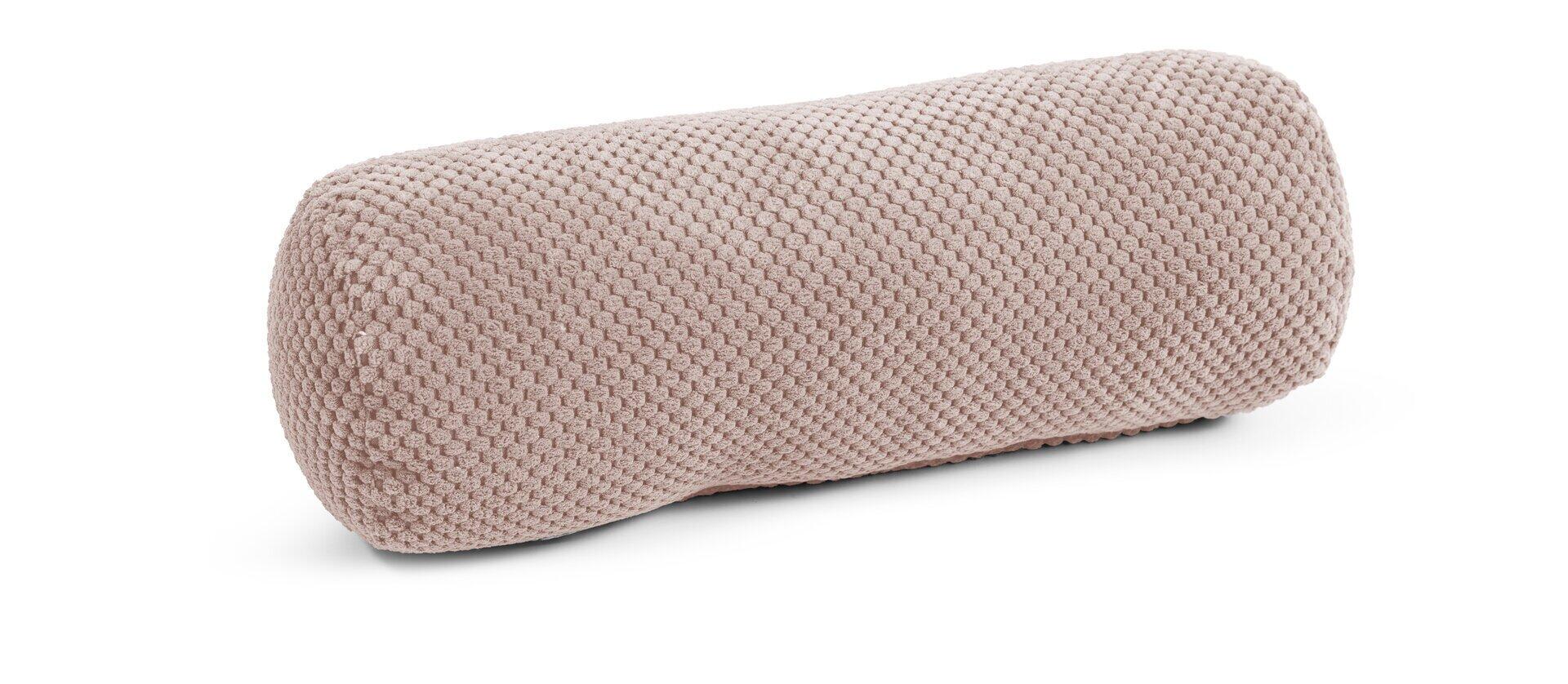 Helle, ergonomische Nackenrolle Comodo in Rosé mit wabenmuster-Struktur und Aussparung für den Hals.