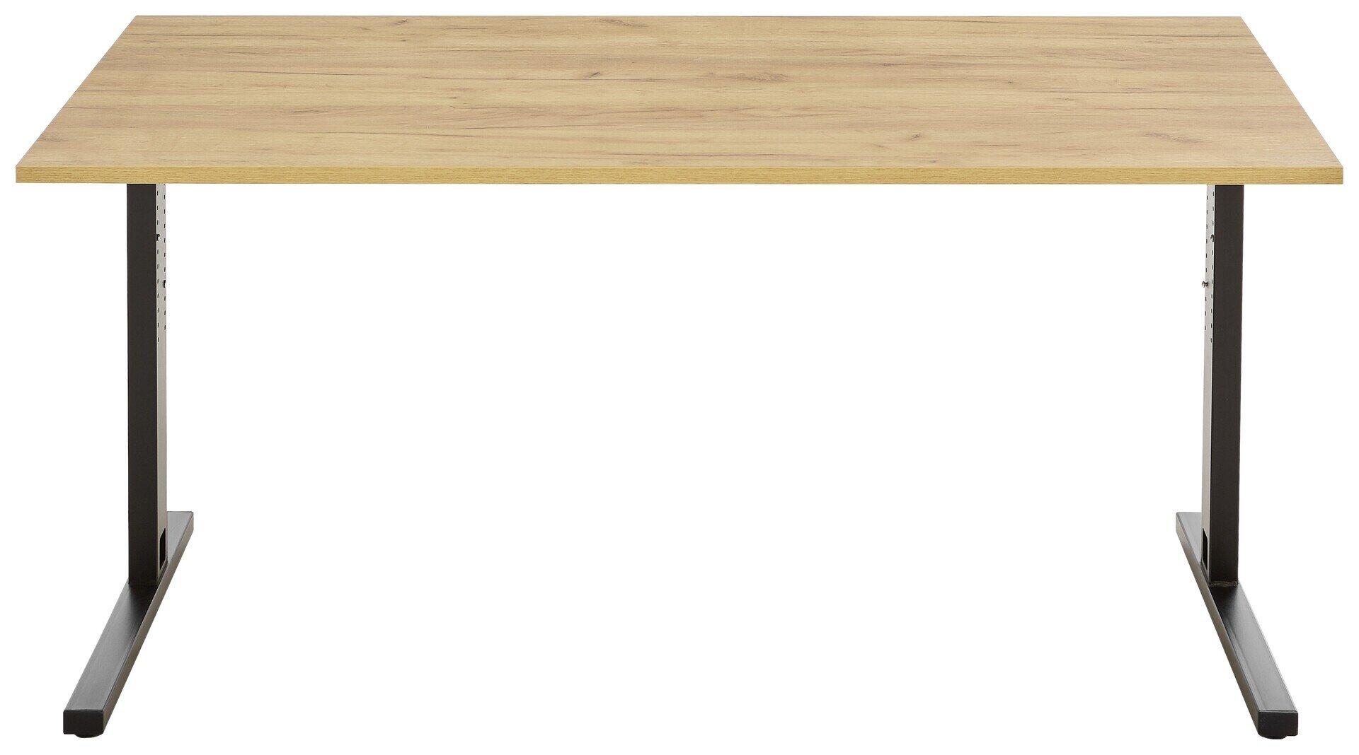 Schreibtisch 4252-593 in Frontalperspektive mit heller Holzoptik und schwarzen Metallbeinen.