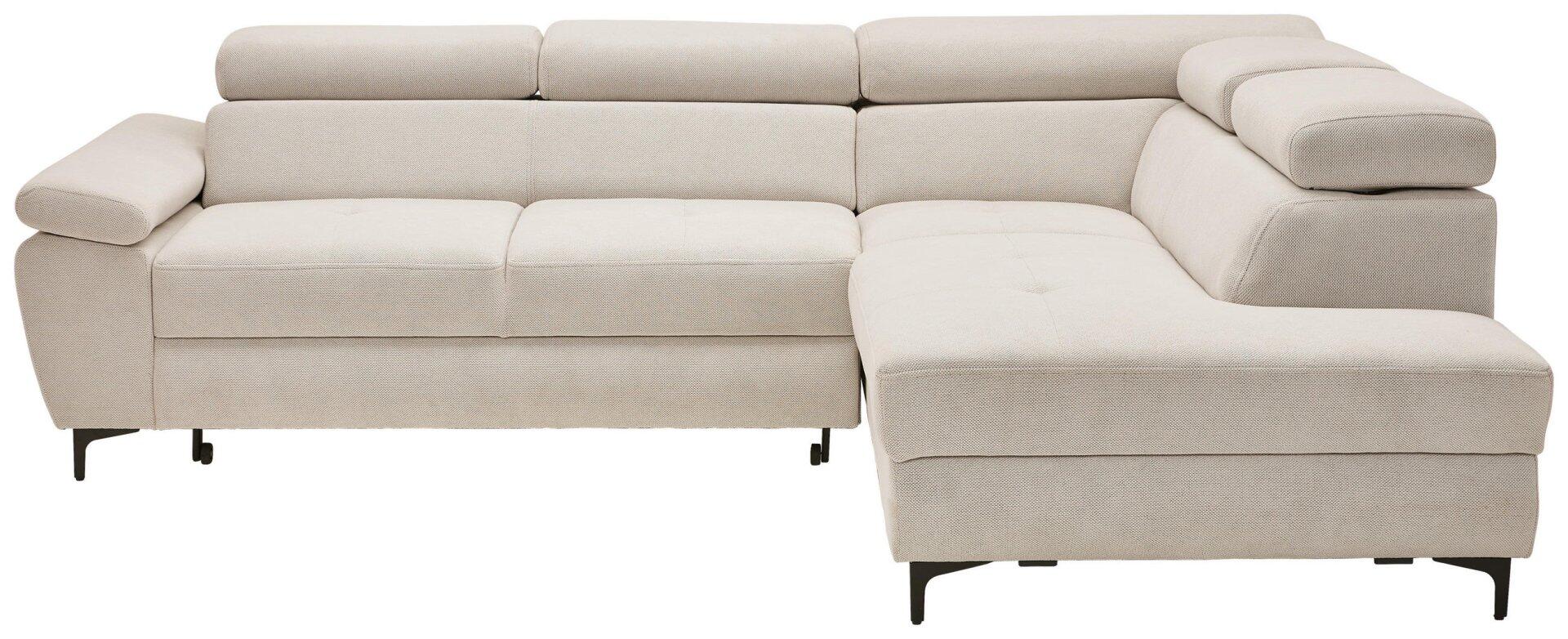 Ecksofa Combo aus der Vogelperspektive mit abklappbaren Kopfstützen, verstellbaren Arm- und Kopfteilen sowie integrierter Schlaffunktion und schwarzen Metallfüßen.