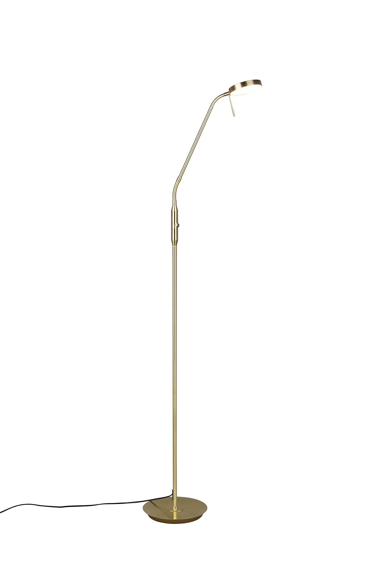 Stehleuchte Monza mit goldenem Finish, schlankem Design und einstellbarer Lichtfarbe, abgebildet aus Frontalperspektive.