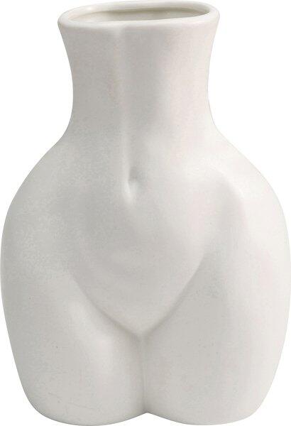 Weiße Vase Donna, handbemalte Skulptur einer weiblichen Figur aus der Rückansicht mit detailliert modelliertem Unterkörper.