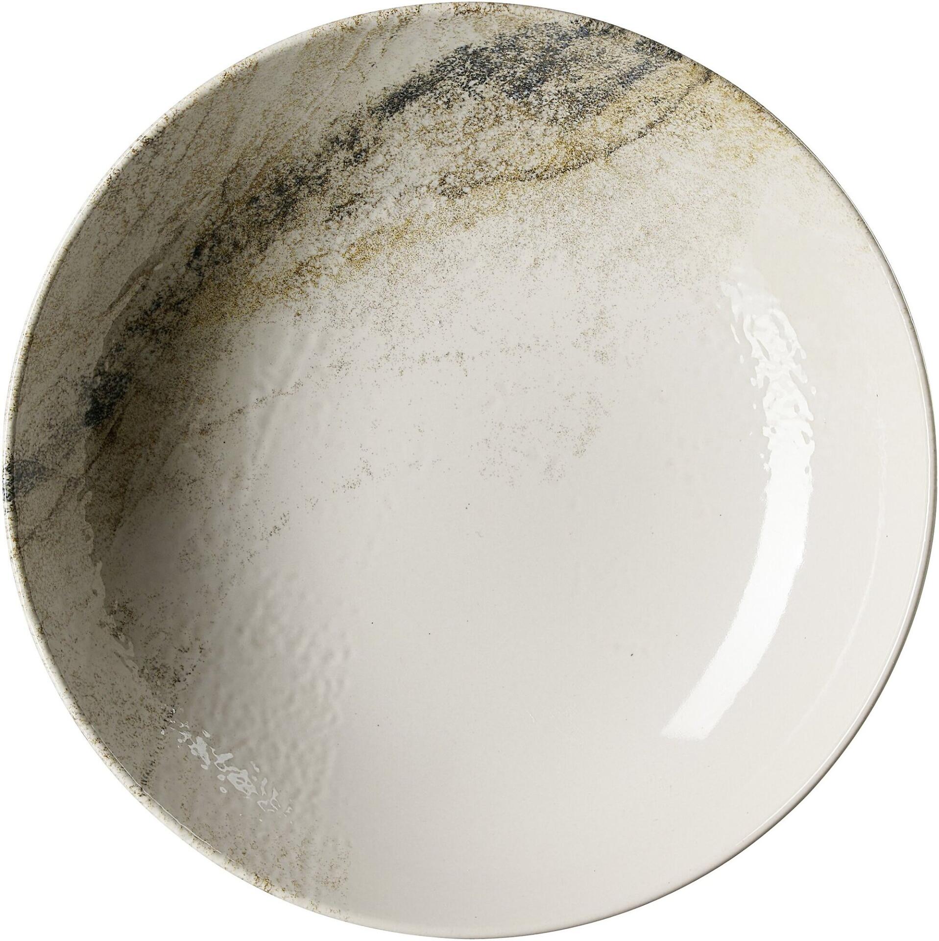 Teller Tief Arezzo, cremeweiße Schale mit Used-Look aus Vogelperspektive.