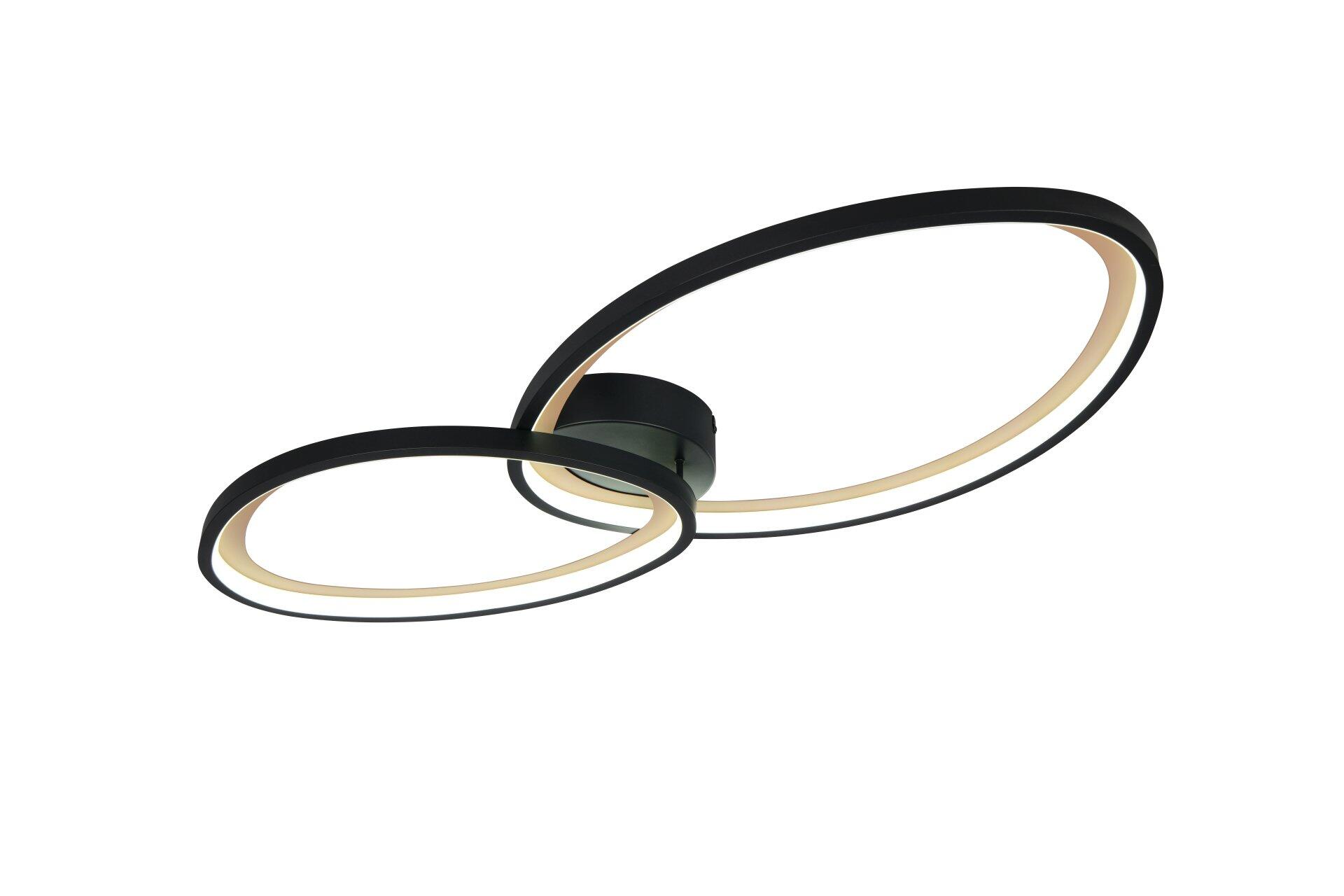 Moderne Deckenleuchte Sivo mit zwei ovalen, konzentrischen Ringen, wobei der innere Ring warmes Licht abstrahlt und der äußere Ring unbeleuchtet ist.