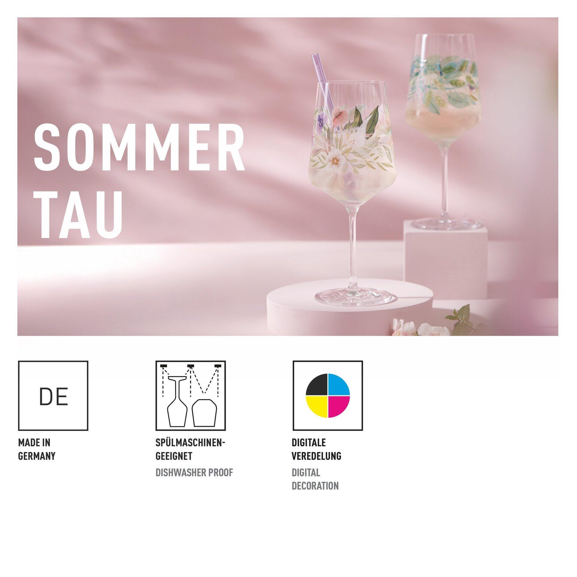 Aperitifglas-Set in attraktiver Geschenkbox mit zwei gefüllten Gläsern auf einem Couchtisch mit Marmorplatte und erhöhter Perspektive.