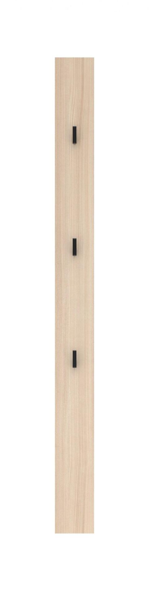 Garderobenpaneel Ina aus Riva Eiche Nb. mit Kaschmir MDF-Front und drei Haken, aus der Frontalperspektive detailliert dargestellt.