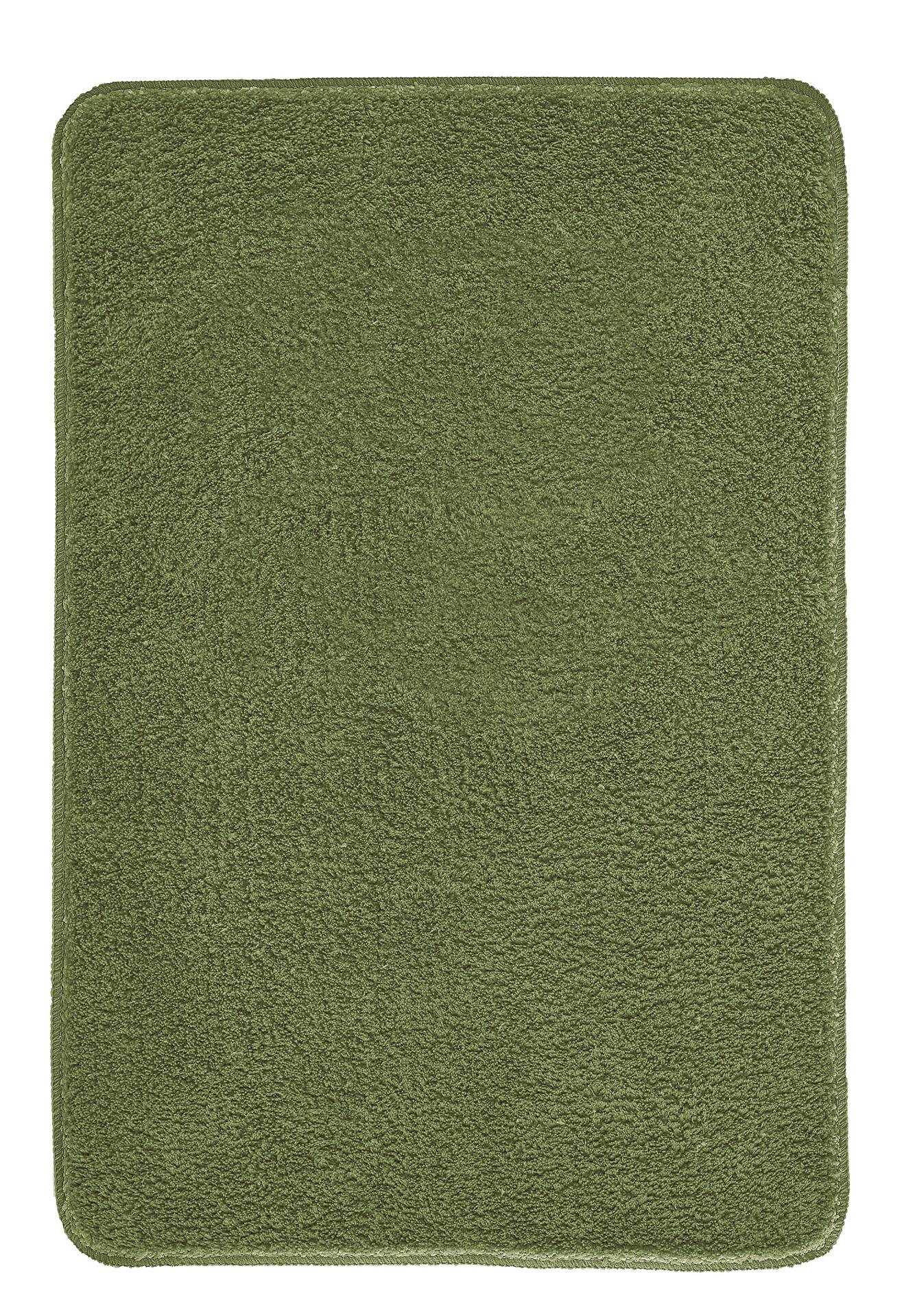 Grüner Badteppich Marco mit flauschiger Textur, aus der Vogelperspektive aufgenommen.