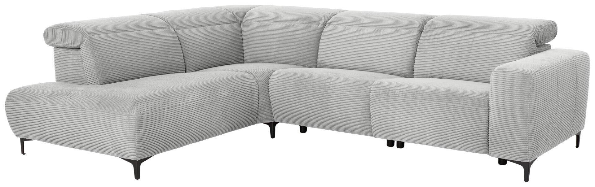 Graues Ecksofa Pure 902 2.0 mit L-Form, hoher Rückenlehne und ausgezogenem Fußteil für eine verstellbare Liegefläche.