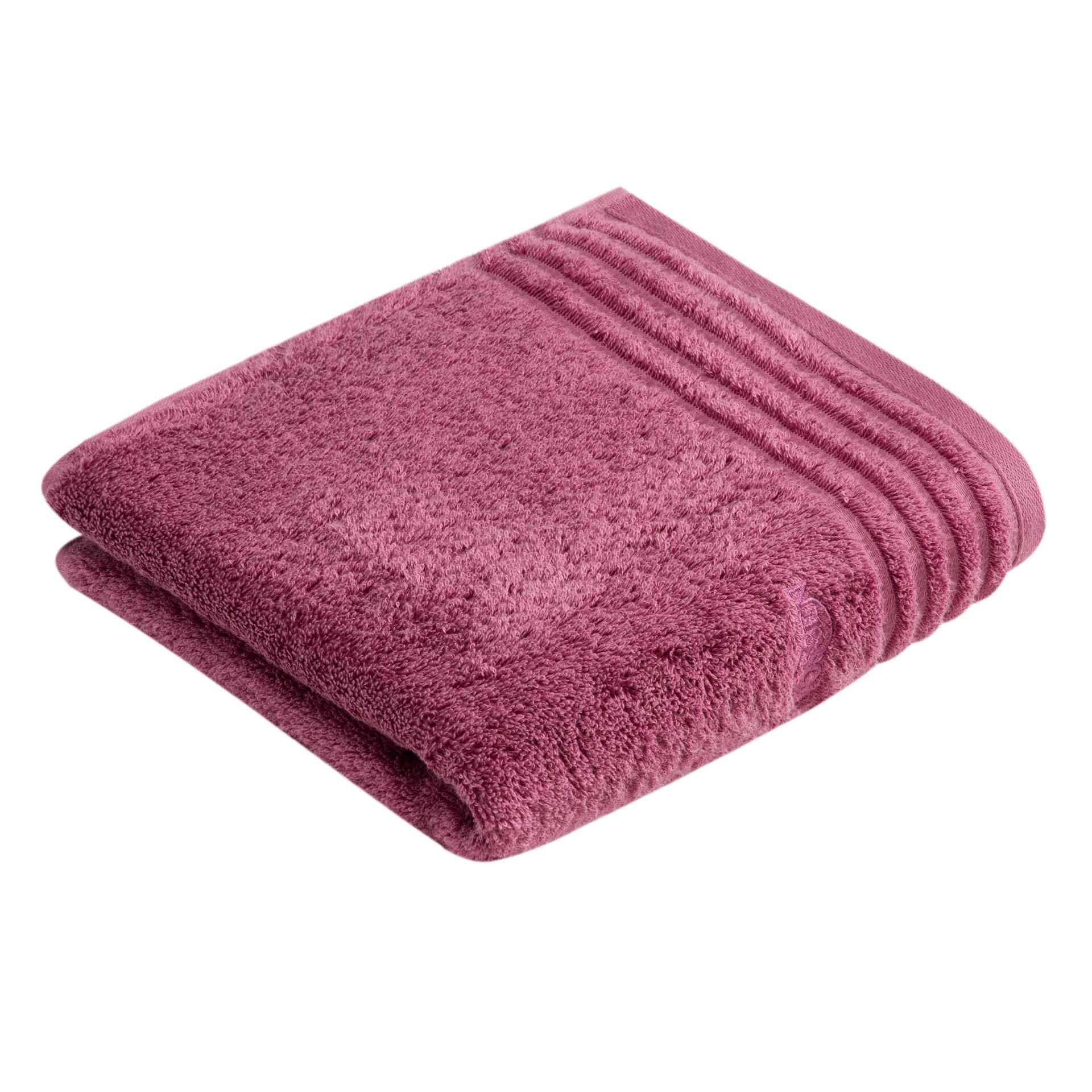 Violettes Handtuch ViennaStyleSupersoft mit geriffelter Struktur, gefaltet auf weißem Untergrund, um die Weichheit und Dicke des Stoffes zu zeigen.