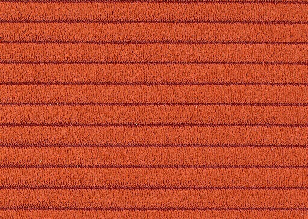 Nahaufnahme des orangenen Stoffes des Ecksofas Balina mit charakteristischer Rippenstruktur.
