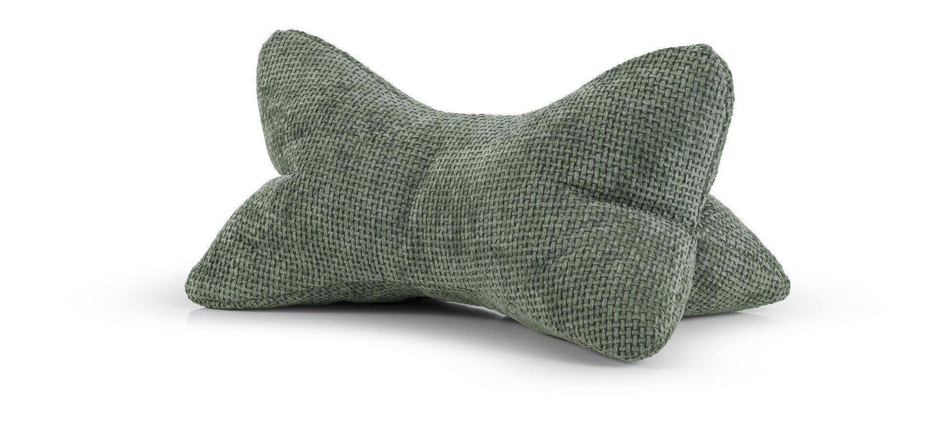 Nackenkissen Leseknochen Arlo mit ergonomischer Vertiefung für die Nackenstütze in dunkelgrünem Chenille-Bezug.