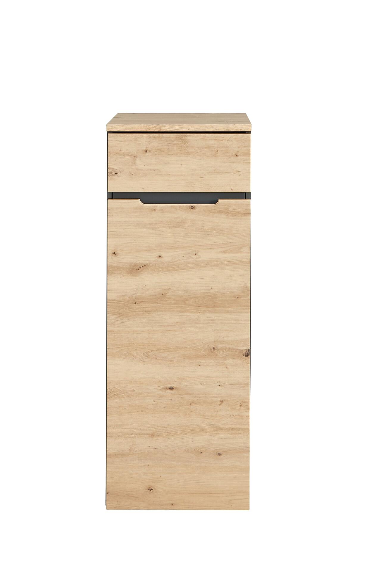 Büroschrank Memphis mit Artisan Eiche Dekor, Holztür und Schublade, frontseitige Ansicht.
