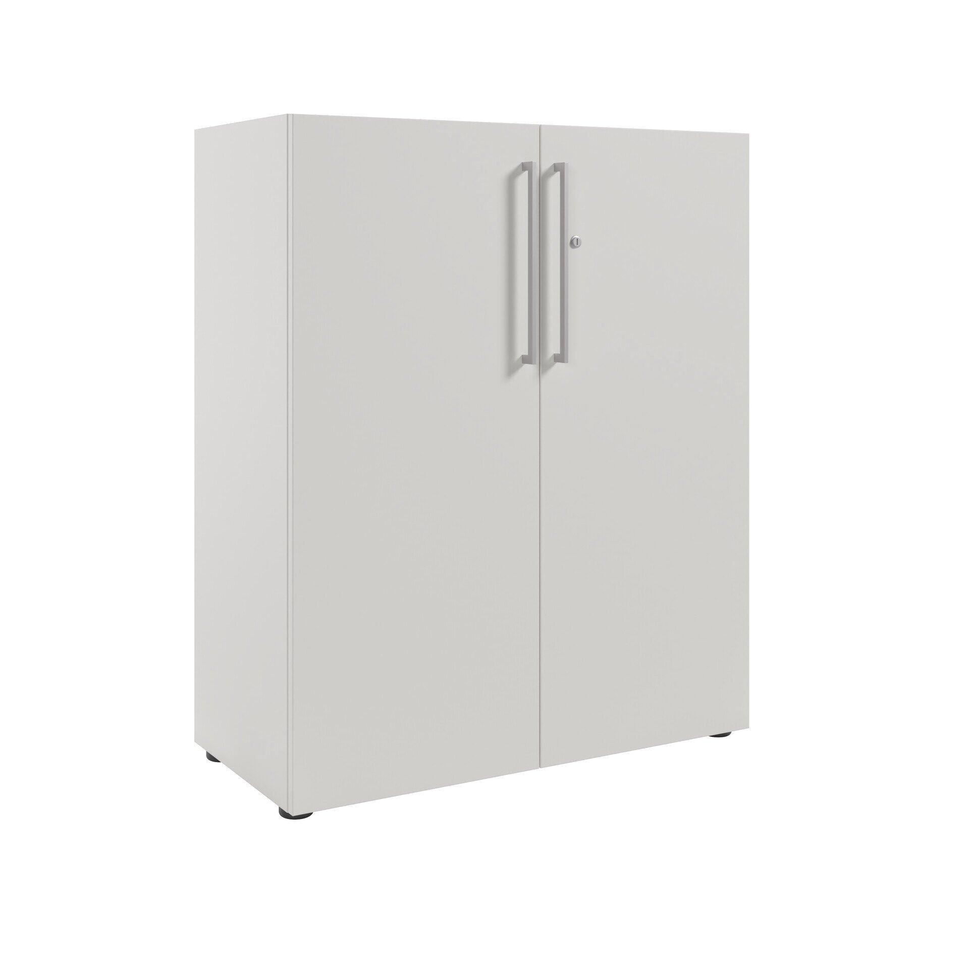 Aktenschrank Colorado mit silbernen Metallgriffen und abschließbaren Türen, dargestellt in Frontalperspektive auf weißem Hintergrund.