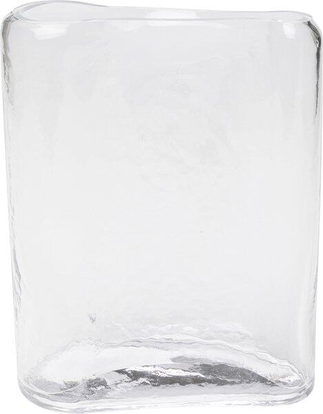 Quadratische, handgefertigte Glasvase Toja aus transparentem Glas mit rauer Oberfläche, vogelperspektivisch dargestellt.