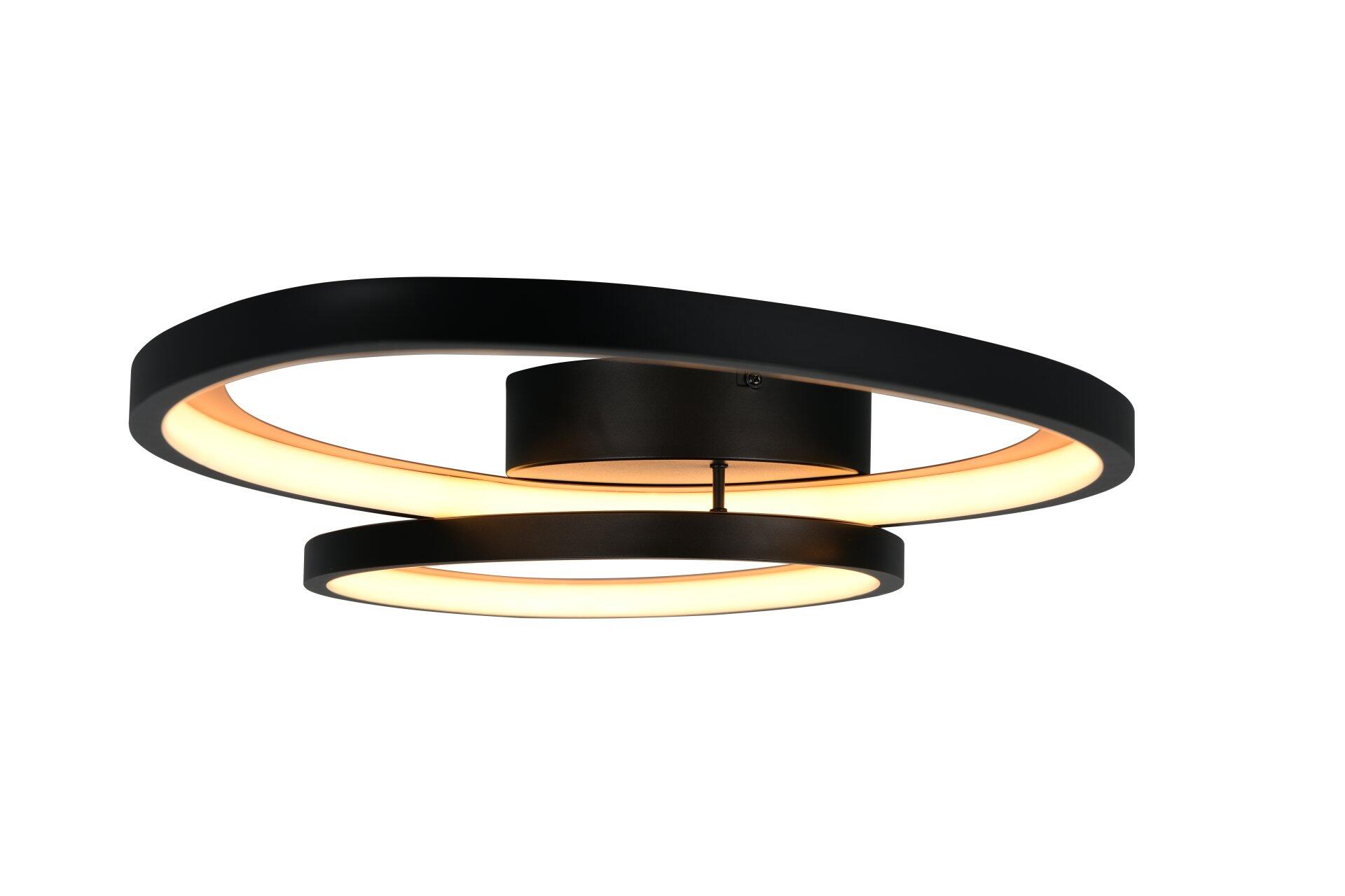 Deckenleuchte Sivo mit drei konzentrischen, beleuchteten Ringen in Frontalperspektive, die eine schlichte und elegante Optik mit stufenregelbarer Lichtfarbe zeigt.