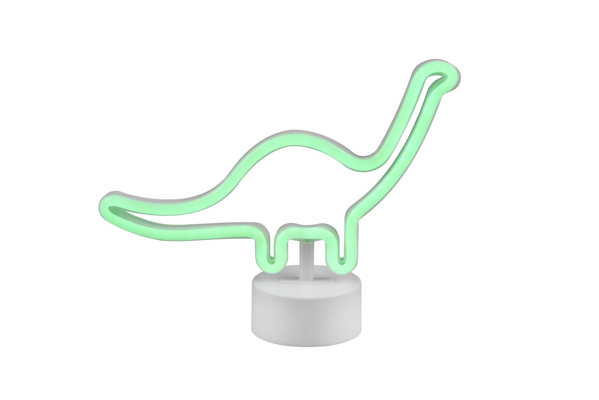 Tischleuchte Bronto: Stilisiertes Dinosaurier-Design mit Druckschalter auf runder Basis.