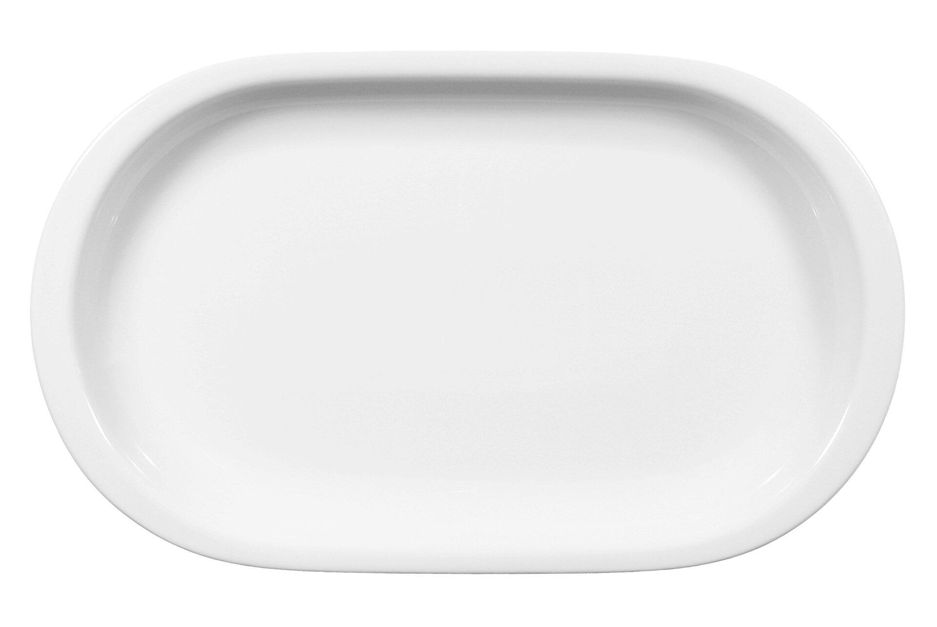 Servierplatte Compact, weiss, in Frontalperspektive mit glänzender Oberfläche.
